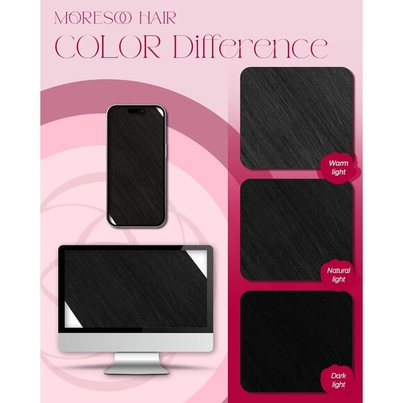 Micro Link Hair Extensions Human Hair Straight 24 Inch BLACK Volume - Picture 8 of 9